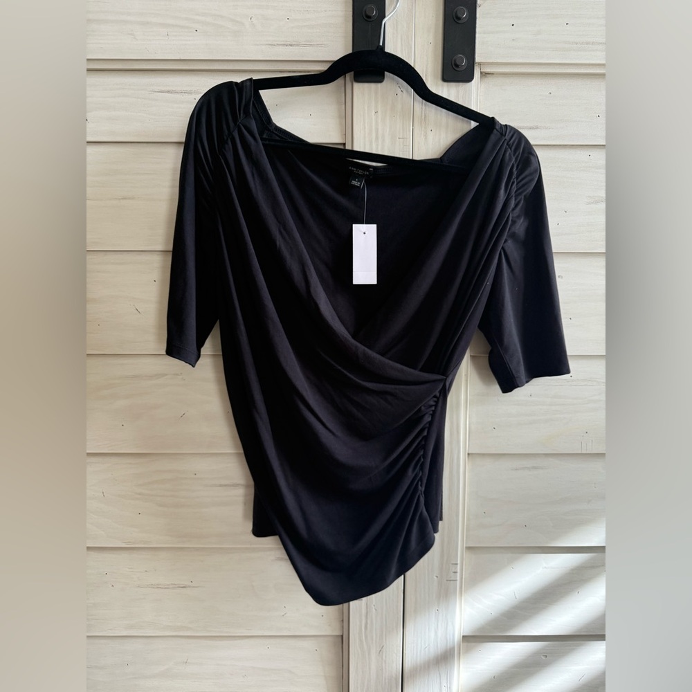 Ann Taylor Black Draped Short Sleeve Top